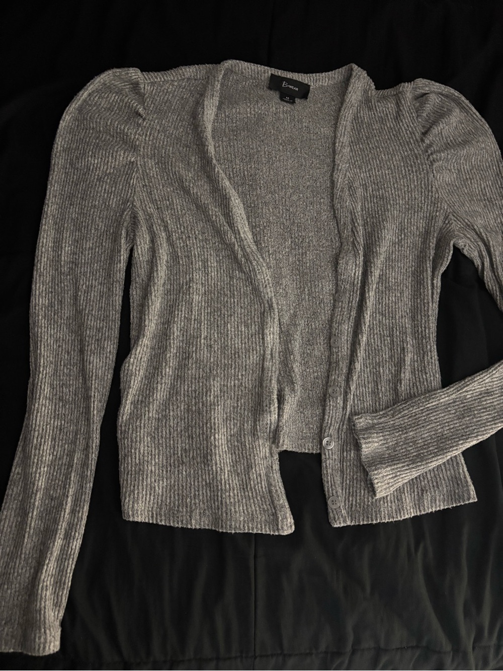 Bwear Women's Gray Ribbed Button-Front Cardigan